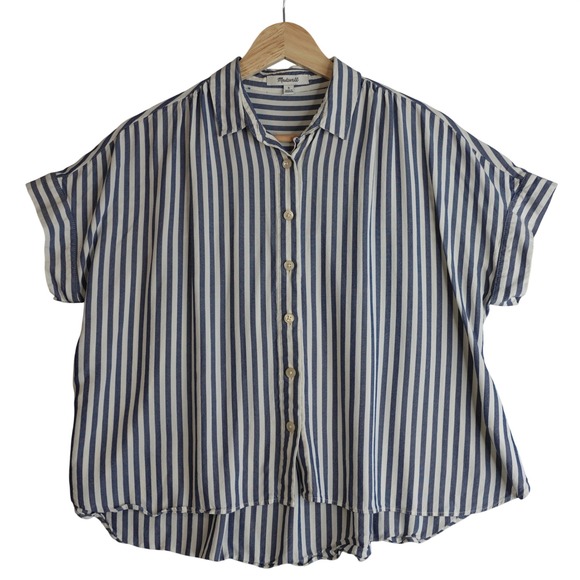 Madewell Tops - Madewell Blue White Striped Button Up Central Shirt Womens S Cropped Nautical